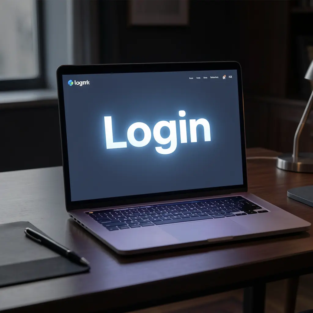 Modern laptop on a dark desk showing the AAGO login screen with a bright interface and secure sign in for Bangladeshi users